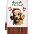White Christmas kitchen towel featuring Golden Retriever design and Merry Christmas text - Mjbt66-6（1pc)