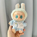 Plush doll outfit featuring a green rabbit hood and blue white clothes with 100% tag - Student Id And Blue School Uniform / First And Second Generation Keychains Are Compatible With La Cloth Dolls. Dolls Not Included.