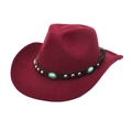 Dark red felt western cowboy hat with turquoise band and metal studs on white background - M (56-58cm) / Burgundy