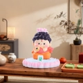 Cute Capybara Buddha figurine on pink lotus base holding a red fish and Mahjong tile - Abundance Buddha (1081-17)