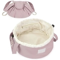 Pink drawstring makeup bag showing open and closed storage states on white background - Pink