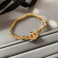 Gold chain bracelet with oval rhinestone encrusted link in a vintage luxury style - Anchor Link Bracelet (RF589) / Gold