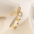 Irregular geometric 18K gold plated bow ring with pave crystals on silk background - Adjustable Open / Gold