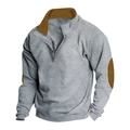 Herren Sweatshirt in Grau mit braunem Stehkragen und Ellbogen-Patches in Kontrast - S / Hellgrau