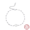 Baroque freshwater pearl bracelet with S925 sterling silver paperclip chain link - Silver Single Irregular Pearl (GPB07-P)