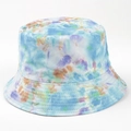 Détail d'un bob tie-dye bleu et jaune avec coutures de bord renforcées à cinq rangées - M(56-58cm) / Tie-Dye Bleu Violet Jaune Blanc (19#)