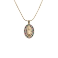 Gold oval pendant necklace featuring central figure engraving and colorful gemstones - Style 0456YH 50CM Snake Chain