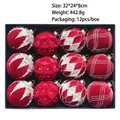 Red 8cm flocked Christmas balls set with diverse textures and patterns in a storage box - Burgundy