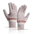 Warm knitted gloves for women with thermal lining and deer emblem on white background - Light Purple
