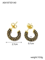 Macro shot of 2.7cm gold C-shaped earrings with dense black zircons and dimensions - Black Style (AE41873D1A0)