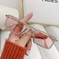 Gafas de sol doradas sin montura con diamantes de imitación y lentes rosa claro - Marco Dorado Rosa Strass Blanco