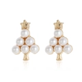 Golden Christmas tree stud earrings with white pearls and star topper on white background - Pearl Christmas Tree Earrings