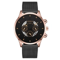 Men's quartz watch with black dial, rose gold case, and black Milanese mesh strap - Black Dial Rose Gold Case Black Band
