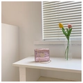 Pink mini crossbody bag with crocodile pattern and golden heart clasp detail - Pink