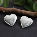 Silver vintage heart locket pendants with floral engravings and leaf decoration - Wave Pattern Heart Locket 28.6*29mm / Hand Polishing