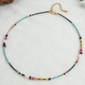 Bohemian choker necklace with natural stones, colorful beads and freshwater pearls - Gravel Pearl Splicing