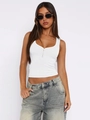 Weißes Damen Rippstrick-Tanktop mit U-Ausschnitt und Knöpfen im Y2K-Stil - S / Weiß