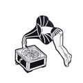 Kreative Emaille-Anstecknadel mit surrealem Grammophon- und Pizza-Design in Schwarz und Weiß - Kreatives Grammophon (XZ7503)