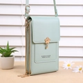Mint green multi-functional touchscreen phone crossbody bag with gold floral clasp - Green