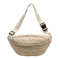 Chic quilted beige crossbody chest bag with adjustable strap and silver zipper closure - Off White