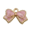 Pink bow charm with golden metal frame for DIY jewelry making and Valentines craft - 1Pc Bowknot 15.5x10mm