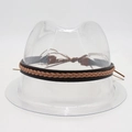 Detail of woven leather hat band in brown and tan with adjustable tie on a white background - One Size / Braided Rope