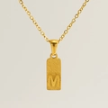 Gold rectangular pendant necklace featuring sandblasted finish and engraved letter M - Letter M