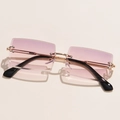 Frameless square sunglasses with gradient pink-purple lenses and gold metal temples - Gold Frame Purple Pink