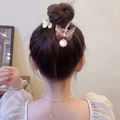 Pink rhinestone butterfly hair clip set with pearl pendant for back of head bun styling - F0338 Purple Butterfly