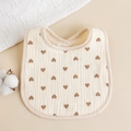 U-shaped six-layer cotton gauze baby bib with brown heart print and snap closure - Heart