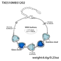 Silbernes Edelstahlarmband mit unregelmäßigen blauen Glassteinen in Herzform - Mischblaues Strass-Armband (TXE510) / 17+5cm / Stahlfarben