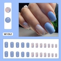 Sky blue press-on nails set with elegant marble wavy patterns and 24 glossy nail pieces - Blue Curve (Glue Style)