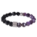 Bracciale elastico da uomo con ossidiana nera e ametista sfaccettata da 10 mm - Bracciale in Ametista e Ossidiana