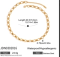 Dettaglio della collana a Y in acciaio inossidabile dorato con dimensioni e peso - Stile Catena di Medio Spessore (JDN0302016)
