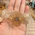 Elastico per capelli a quadrifoglio con strass oro champagne e organza - Champagne Beige