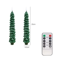 Deep green Christmas tree LED candle with remote control, height 25cm for festive decor - Pure Green Candle 2PCS Remote