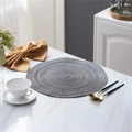 Round gray woven placemat for dining table heat insulation on white marble surface - 11cm / Black and Gray