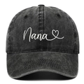 Distressed cotton baseball cap with Nana heart embroidery in washed charcoal grey finish - Black