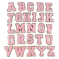 Pink chenille letter patch set with gold glitter border for DIY apparel and clothing - 8cm / Set of 26 Letters / Pink