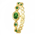 Luxurious gold women's quartz watch with green sunray dial and jade-style gemstone bracelet - Gold Green