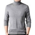 Men's slim fit turtleneck knit sweater in medium grey with premium long sleeve design - M / Gray