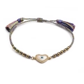 Detail of hand-woven colorful rope bracelet with heart evil eye charm and gold beads - Colorful Tassel Woven Bead Chain Heart Evil Eye / New Bead Chain Cord