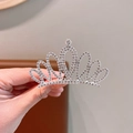 Girl crown hair comb with sparkling white rhinestones in silver alloy finish - Style 4
