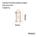 Detailed macro view of 10x5mm pink zircon rectangle charm with rhodium plated copper - Silver/Light Pink Zirconia(P04262)