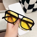 Lunettes aviateur rétro à double pont avec monture noire et verres jaunes transparents - Monture noir brillant verres jaunes