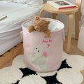Pink foldable laundry basket with cute cat print and rope handles for toy storage - Bowknot Cat