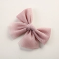 Detailed view of pink mesh tulle bow hair clip on a neutral soft beige background - 10.5*7.5 CM / Light Khaki