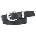 Classic black PU leather belt for women featuring a sleek silver metal buckle on white background - Black