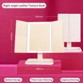 Foldable white LED makeup mirror with three-color dimming and rhombus leather texture - Small Leather Texture Rechargeable / Detachable Rod