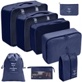 7-piece navy blue travel organizer set with mesh cubes and waterproof storage bags - Cosmetic Bag 8-Piece Set / Navy Blue